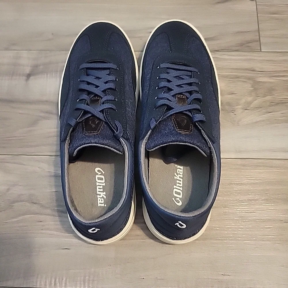 OluKai Puliki Vintage Indigo Suede Textile‎ Lace Up Casual Sneakers Men 8.5 NEW